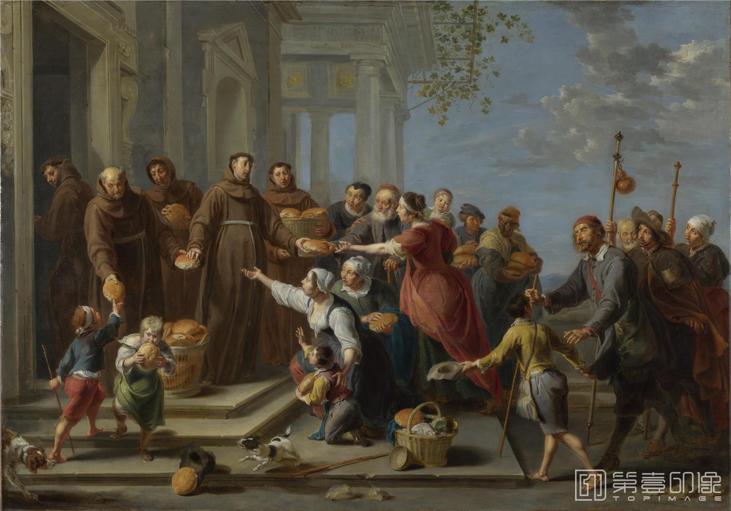 油画-大英博物馆藏画-Willem van Herp the Elder - Saint Anthony of Padua distributing Bread-2347